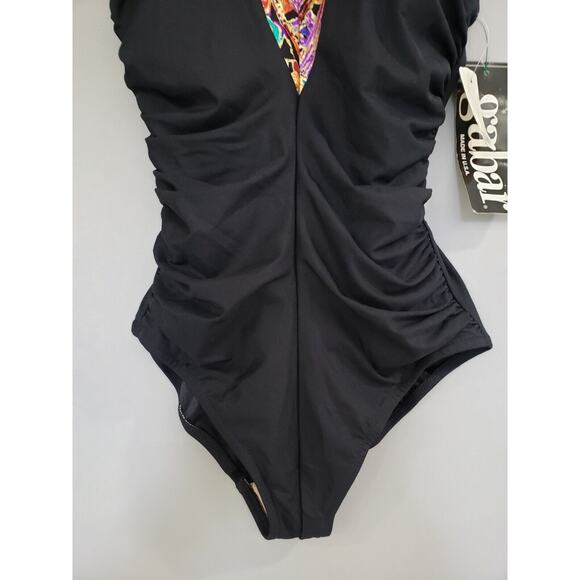 NEW Vintage Gabar Swimwear Womens 1 PC Swimsuit Size 10 Solid Black Retro 80s - Picture 3 of 11